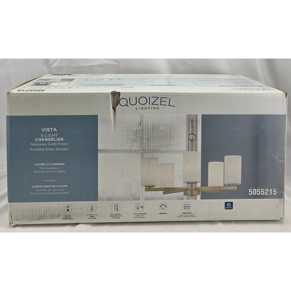 Quoizel Vista 5-Light Chandelier Nouveau Gold Glass LWS7077A UL Listed